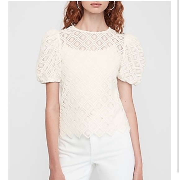 Express lace puff sleeve tee M - Picture 1 of 7